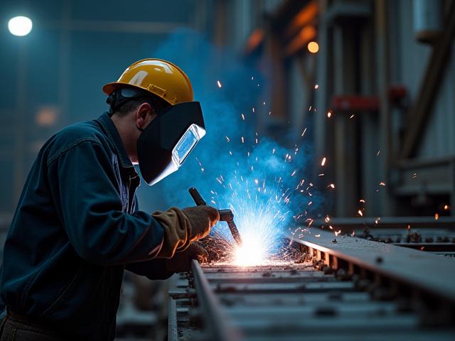 건설 현장에서 철골 구조물을 용접하는 숙련된 용접공